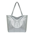 thumbnail image 1 of Faraee Large Tote Bag for Women Zipper Leather Weekender Bags Shoulder Shopper Handbag Travel Purse Silver, 1 of 5