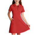 thumbnail image 3 of HAOTAGS Girls School Dreses, Button-Up with Turn-Down Collar Preppy Uniform Polo Shift Dress Red Size 15, 3 of 9