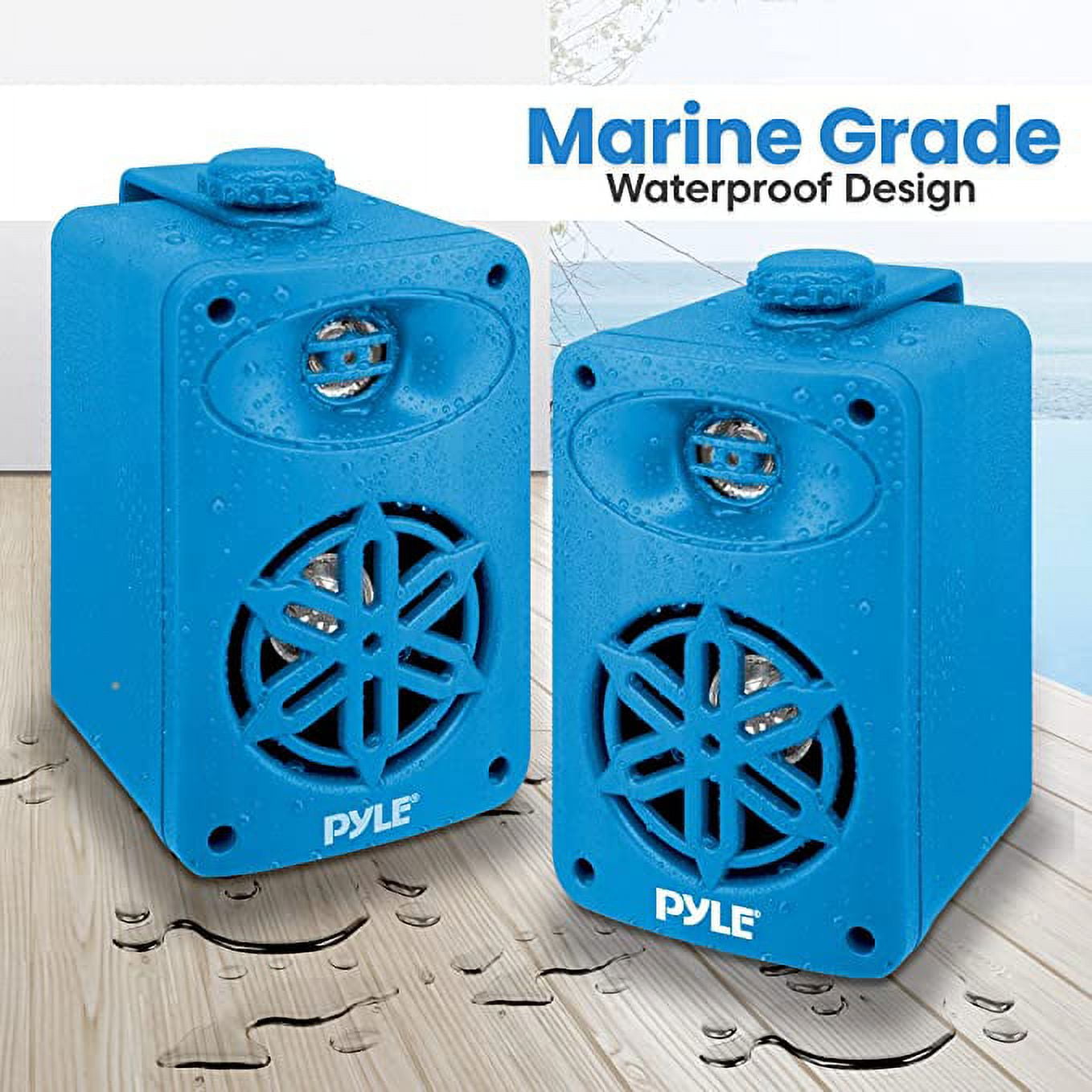 Pyle Indoor Outdoor Speakers Pair - 200 Watt Dual Waterproof 3.5” 2-Way Full Range System (Blue)