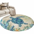 thumbnail image 2 of Round Area Rug 4ft,Summer Sea Turtle Washable Carpet Non-Slip Runner Accent Rugs Indoor Floor Mat for Bedroom Living Room Decor,Vintage Anchor Starfish on Letter, 2 of 9