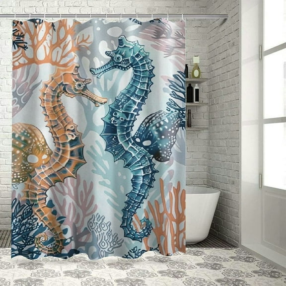 Shiartex  Nautical Coastal Shower Curtain Seahorse Beach Ocean Bathroom Curtains Watercolor Seashell Coral Summer Sea Marine Life Themed Bathtub Decor with Hooks 36x72