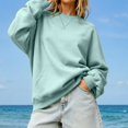 thumbnail image 7 of Womens Crewneck Sweatshirt Oversized Long Sleeve Casual Fall Outfits Long Sleeve Trendy Pullover Tops with Pockets (Light Green XXL), 7 of 7