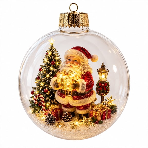 Christmas Santa Claus Glass Ball Ornament, LED Shiny Ball Hanging Decoration for Christmas Tree Holiday Home
