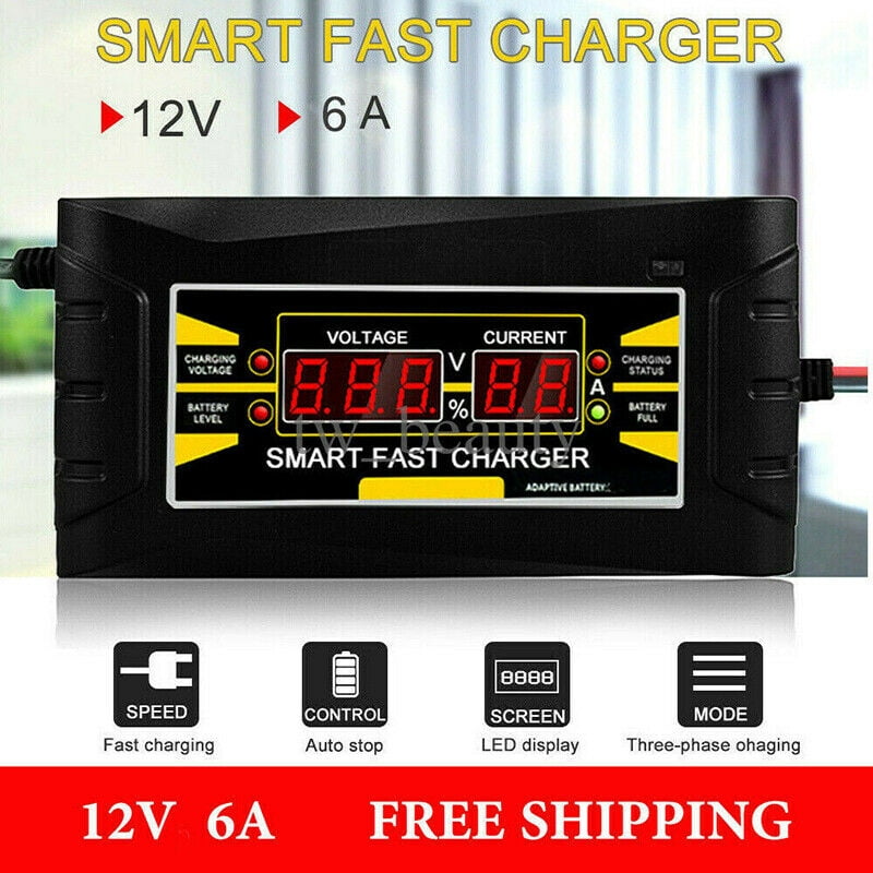 Trickle Charge and Maintain Battery Smart Fast Lead-Acid Battery Charger with LCD Display for Car Motorcycle That Will Constantly Monitor 12V 6A Fully Intelligent Car Battery Charger//Maintainer