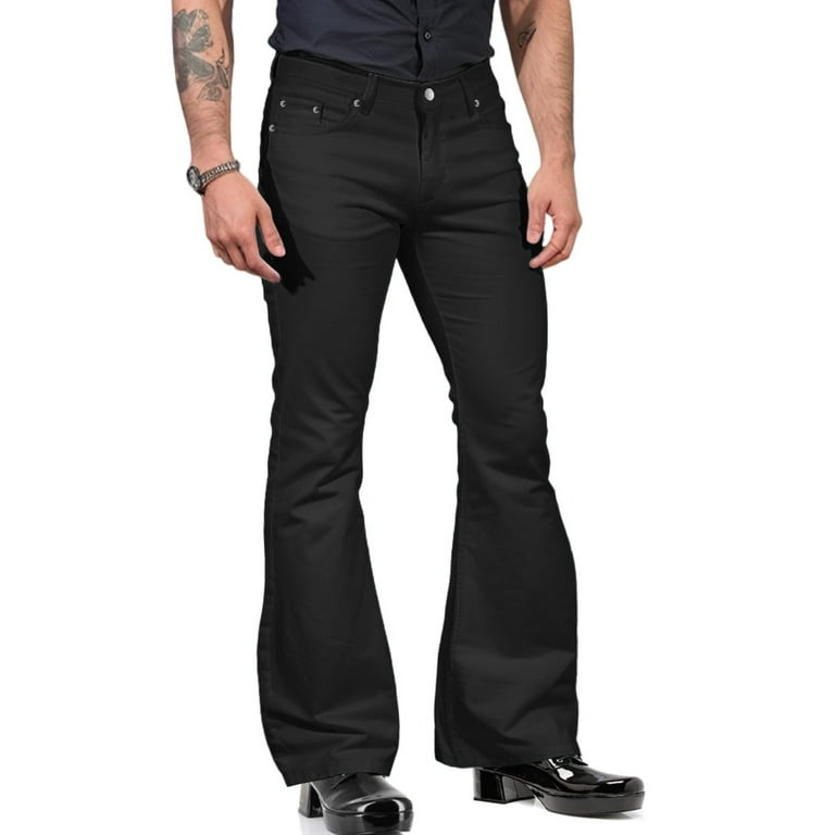 PMUYBHF Blue Jeans Men Slim Male Fashion Casual Solid Color Pocket Suit  Pant Bell Bottoms Casual Pants Men Black Jeans Stretch 