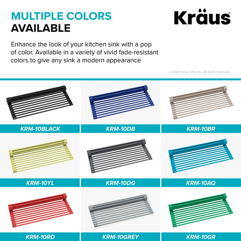 KRAUS 20.5 in. Over Sink Roll Up Dish Drying Rack in Grey KRM