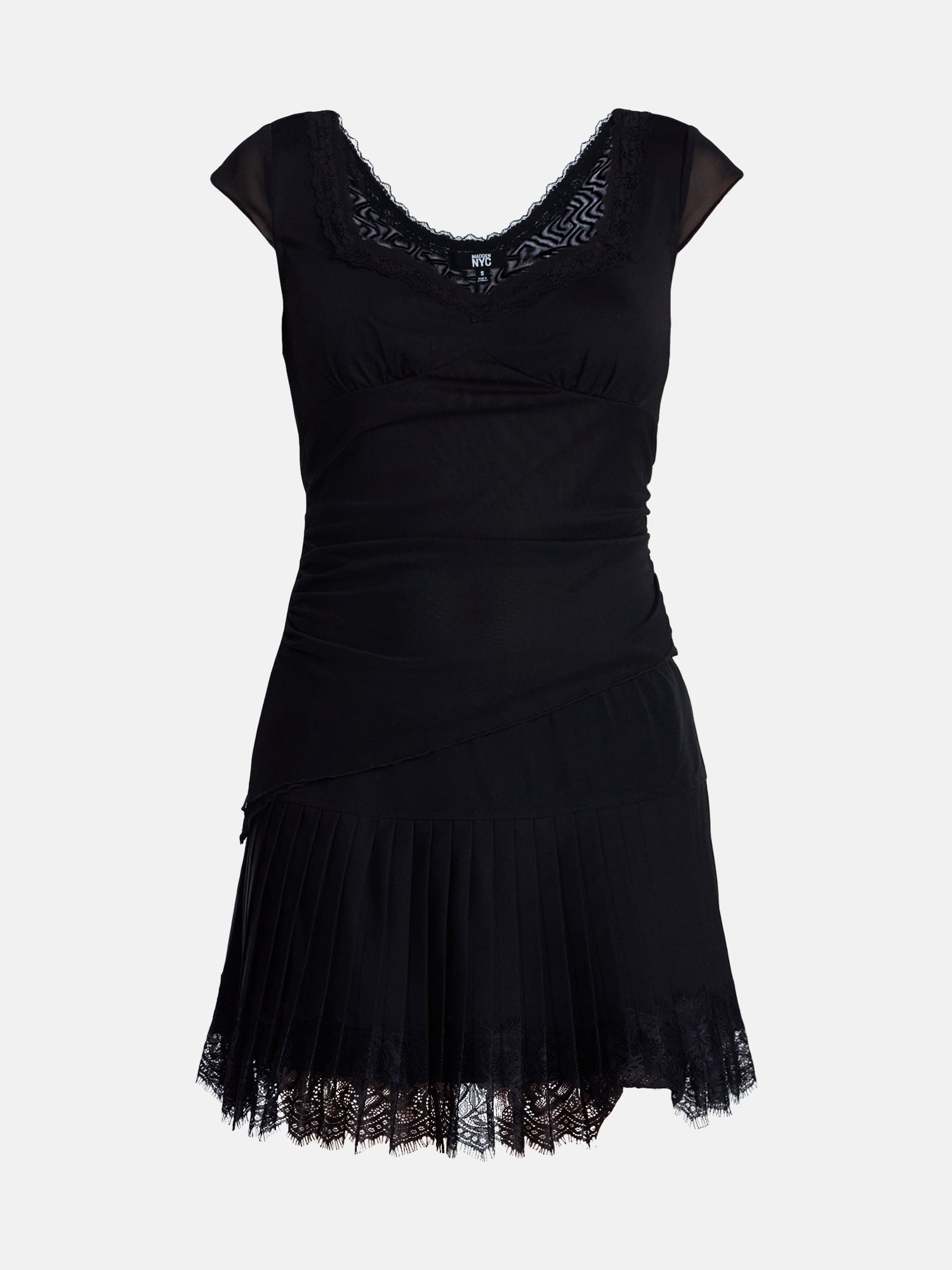Madden NYC Women’s Asymmetrical Lace Top with Cap Sleeves, Sizes XXS-XXL