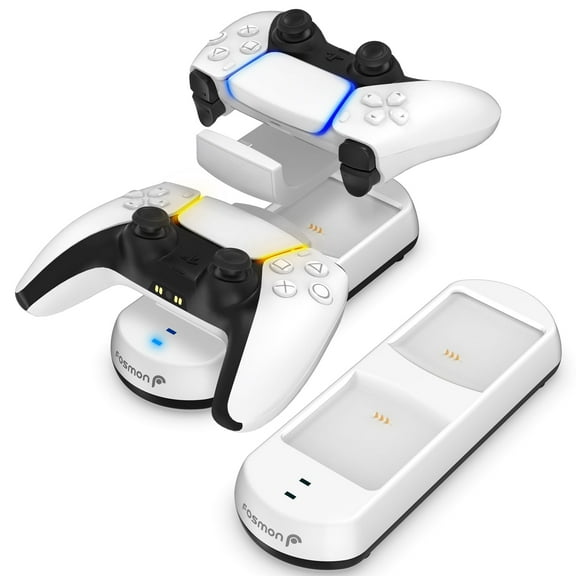 Fosmon For PS5 Controller Charger, Dual Charging Station Dock, Controller Charger Station W/ LED Indicator for PlayStation 5 Controllers Accessories, White