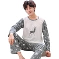 thumbnail image 5 of zeranth 2Pcs/Set O-neck Long Sleeve Elastic Waistband Straight Wide Leg Pajamas Set Men Spring Autumn Cartoon Deer Pattern Top Pants Set, 5 of 7