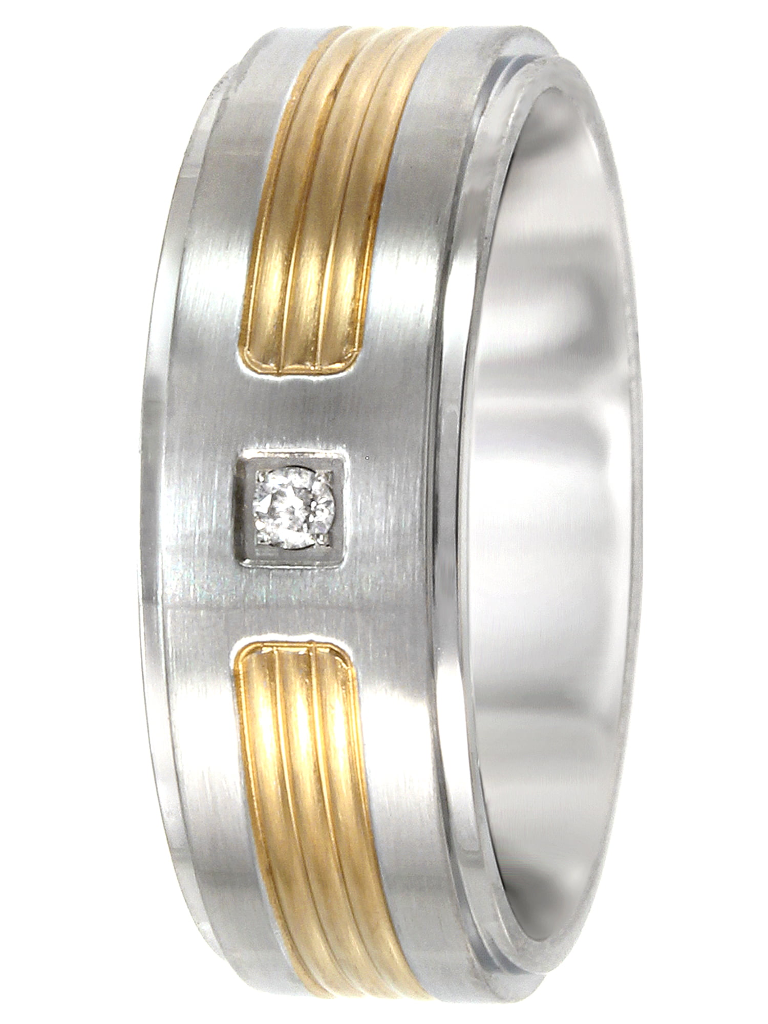 ONLINE - Men's Stainless Steel Diamond Accent Two-Tone Ring, 8mm ...