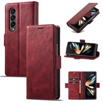 Classic Wallet Case for Samsung Galaxy Z Fold 4 5G with Magnetic, Luxury PU Leather Wallet Phone Case Flip Folio Protective Shockproof Cover with [Card Holder] for Samsung Galaxy Z Fold 4 2022,Red