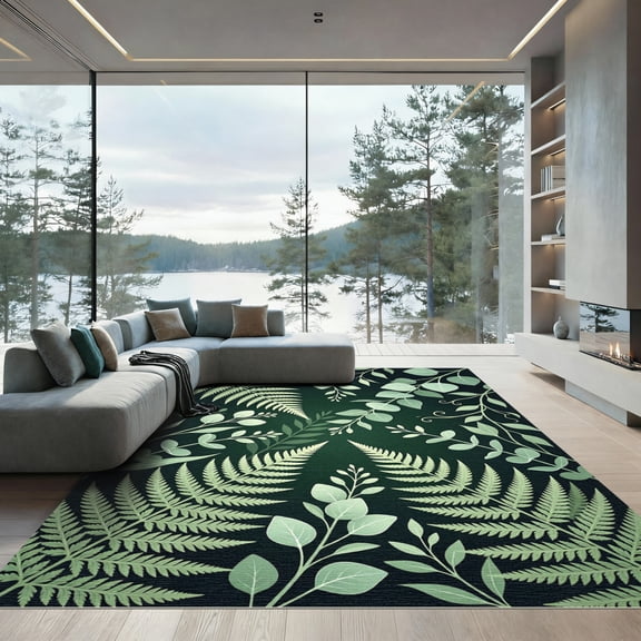 ODIKA 4' x 6' Machine Washable Non-Slip Area Rug, modern floral High Traffic Rug, Green, 987997