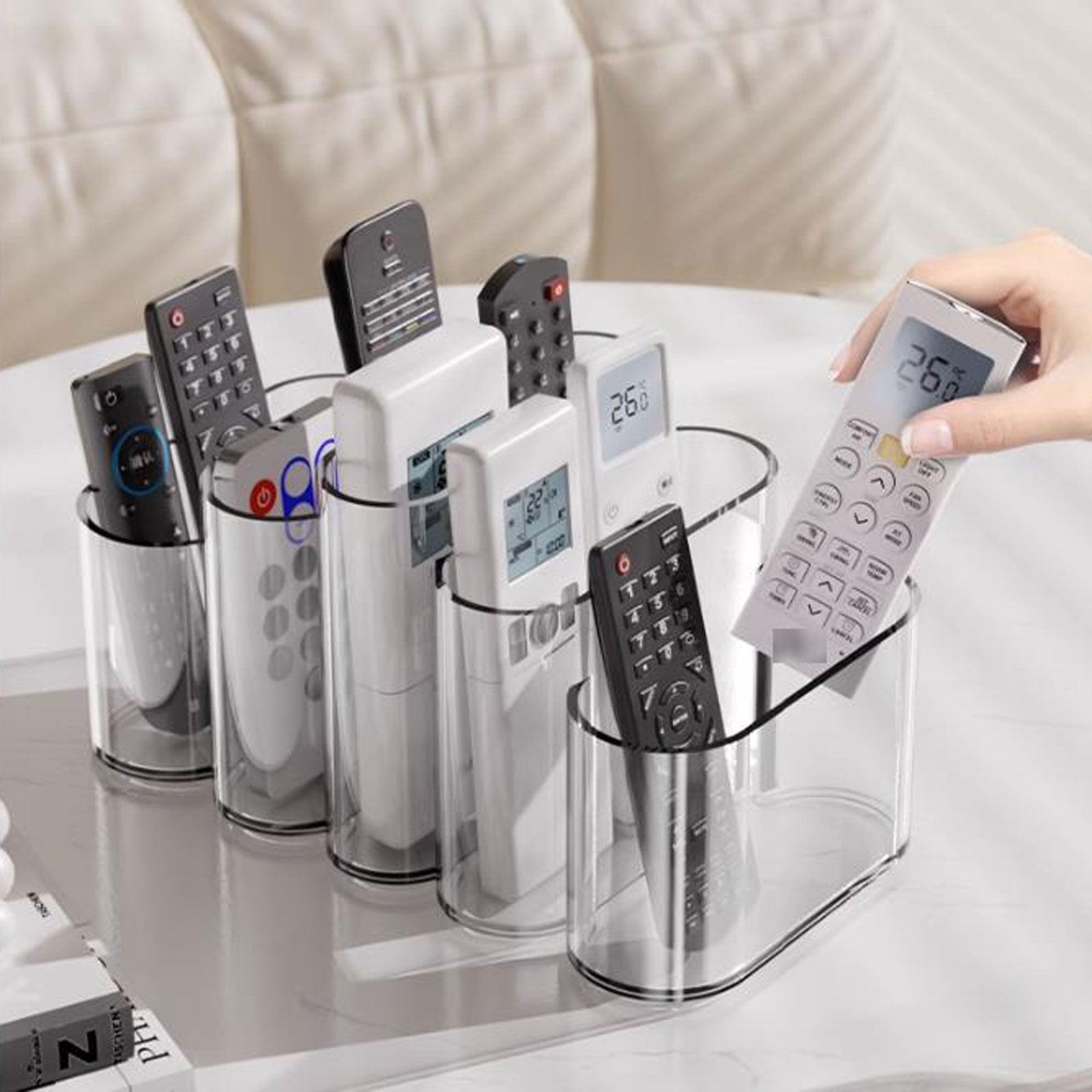 Multifunctional Storage Box Remote Control Holder with 5 compartment to Store Small Items, Glasses, Plastic Desk Organizer for Office Supplies TV Remotes Air Conditioner Remotes
