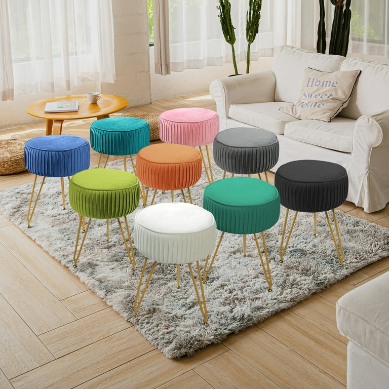 Hofitlead Velvet Vanity Chair & Ottoman, Upholstered Makeup Footstool,  Golden Legs, Emerald Green - Walmart.com
