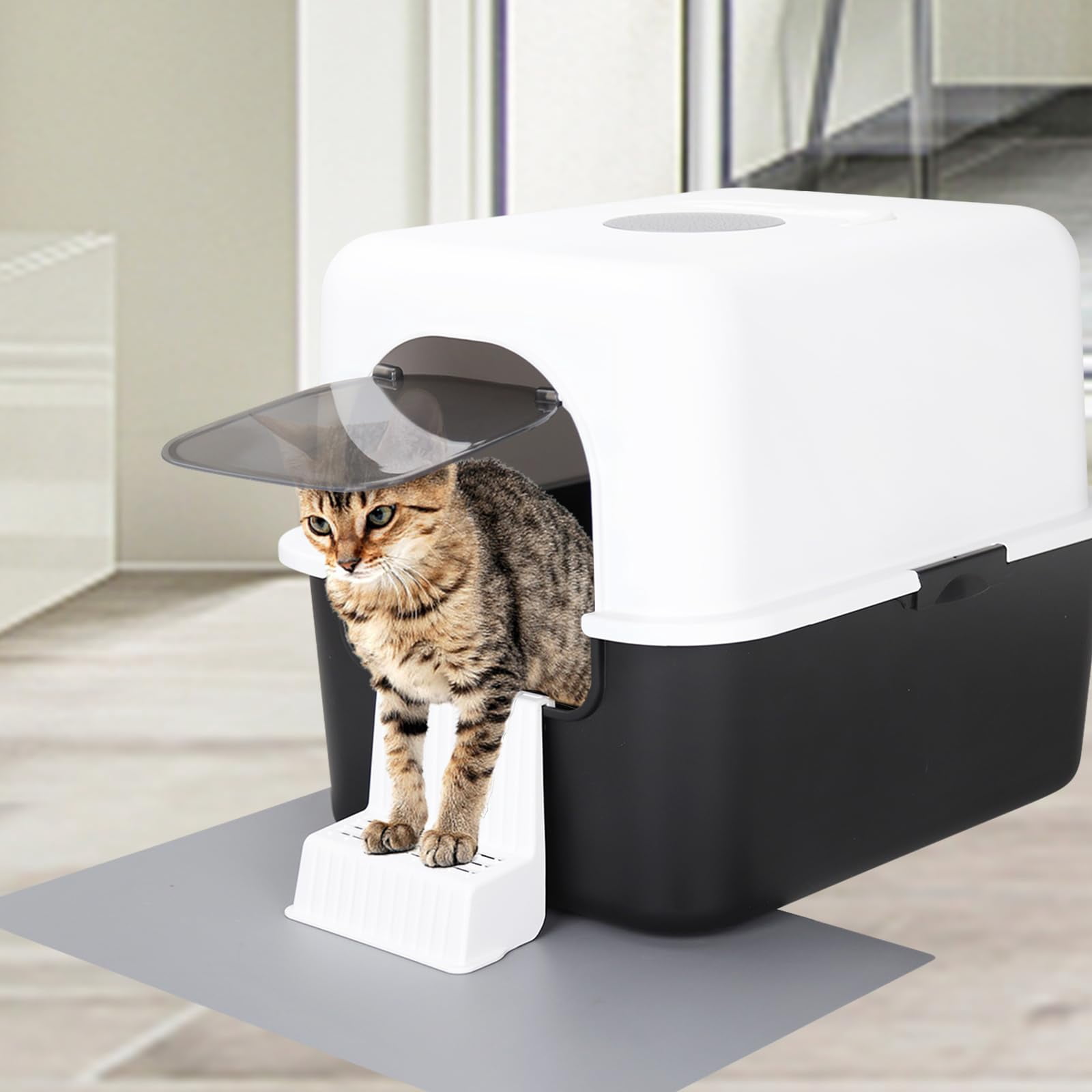 Enclosed Cat Litter Box with Lid, Splash-Proof and Leak-Proof Design, High Edge for Urine Control, Odor-Free, Easy to Clean and Install, Black Pedal Model