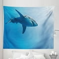 thumbnail image 1 of Shark Tapestry, Fish Swimming in the Ocean Underwater Beauty Tropical Island Water Nature Landscape, Fabric Wall Hanging Decor for Bedroom Living Room Dorm, 5 Sizes, Pale Blue, by Ambesonne, 1 of 1