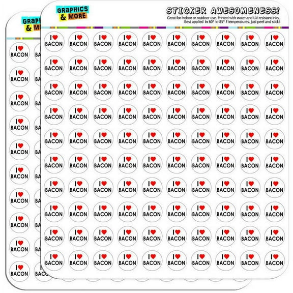 I Love Heart Bacon 200 1/2" (0.5") Planner Calendar Scrapbooking Crafting Stickers
