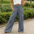 thumbnail image 2 of GUACER Womens Cargo Pants Smocked High Waist Wide Leg Trousers with Flap Pockets Outdoor Casual Loose Pants, 2 of 7