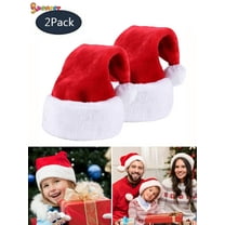 Spencer 2 Pack Santa Hat for Kids, Red and White Short Plush Christmas Hat Comfort Liner for Party New Year Christmas Day (Kids)