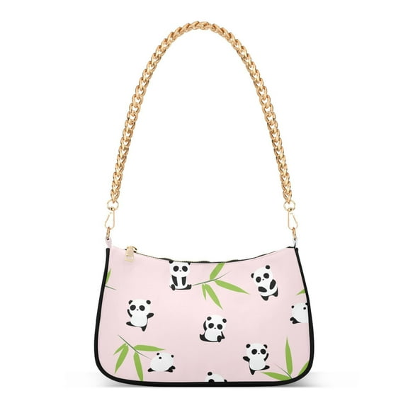 Womens Chain Shoulder Bag Cute Cartoon Panda Classic Tote Handbags Fashion Clutch Hobo Purse with Zipper for Travel Casual