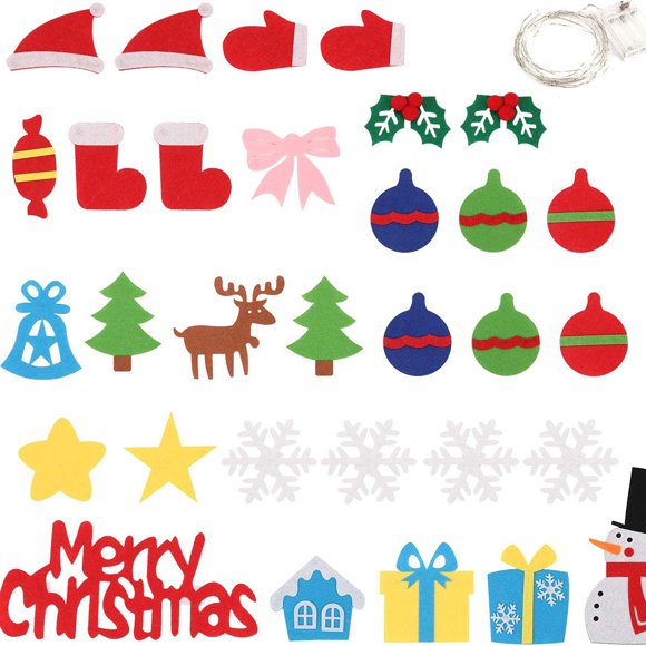 Árbol de Navidad de fieltro DIY Árbol de Navidad suave con adornos y cadena de luces