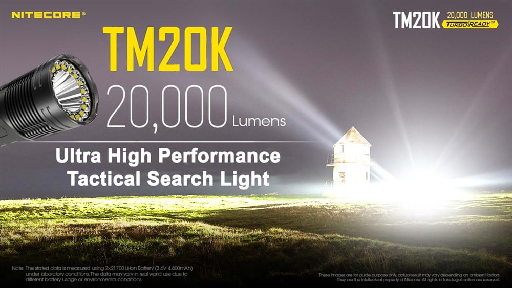 Nitecore TM20K CREE XP-L2 LEDs Rechargeable Flashlight, 9600mAh Li-ion Battery, White, 20000 Lumens, Black
