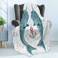 thumbnail image 4 of Narwhal Soft Flannel Fleece Throw Blanket, Couple of Whales with Horns in Love Valentines Day Themed Nautical Illustration, Cozy Plush for Indoor and Outdoor Use, 70" x 90", Multicolor, by Ambesonne, 4 of 5