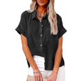 thumbnail image 1 of Chemise en Lin Uni pour Femmes Manches Courtes Décontractée Ample, 1 of 1