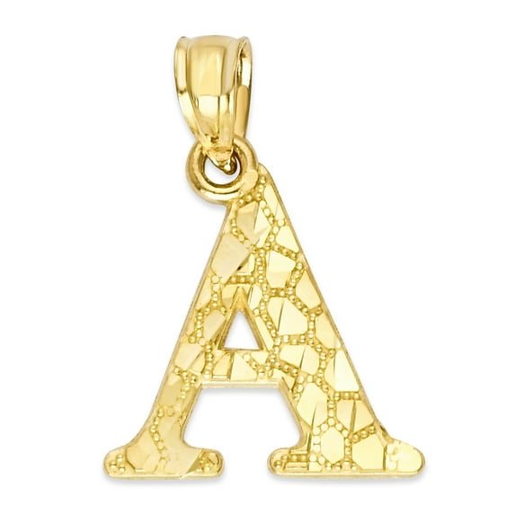 10k Solid Gold Nugget Initial Pendant Necklace, Personalized Letter Jewelry, Gifts for Her Letter A with 20 inch Chain