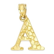 14k Solid Gold Nugget Initial Pendant Necklace, Personalized Letter Jewelry, Gifts for Her Letter A with 20 inch Chain