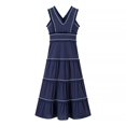 thumbnail image 3 of HH TRAF Vestidos nuevos de verano para mujer, con cremallera en la espalda, escote en V, sin mangas, encaje, borlas decorativas, vestido de empalme de calle para mujer, 3 of 5