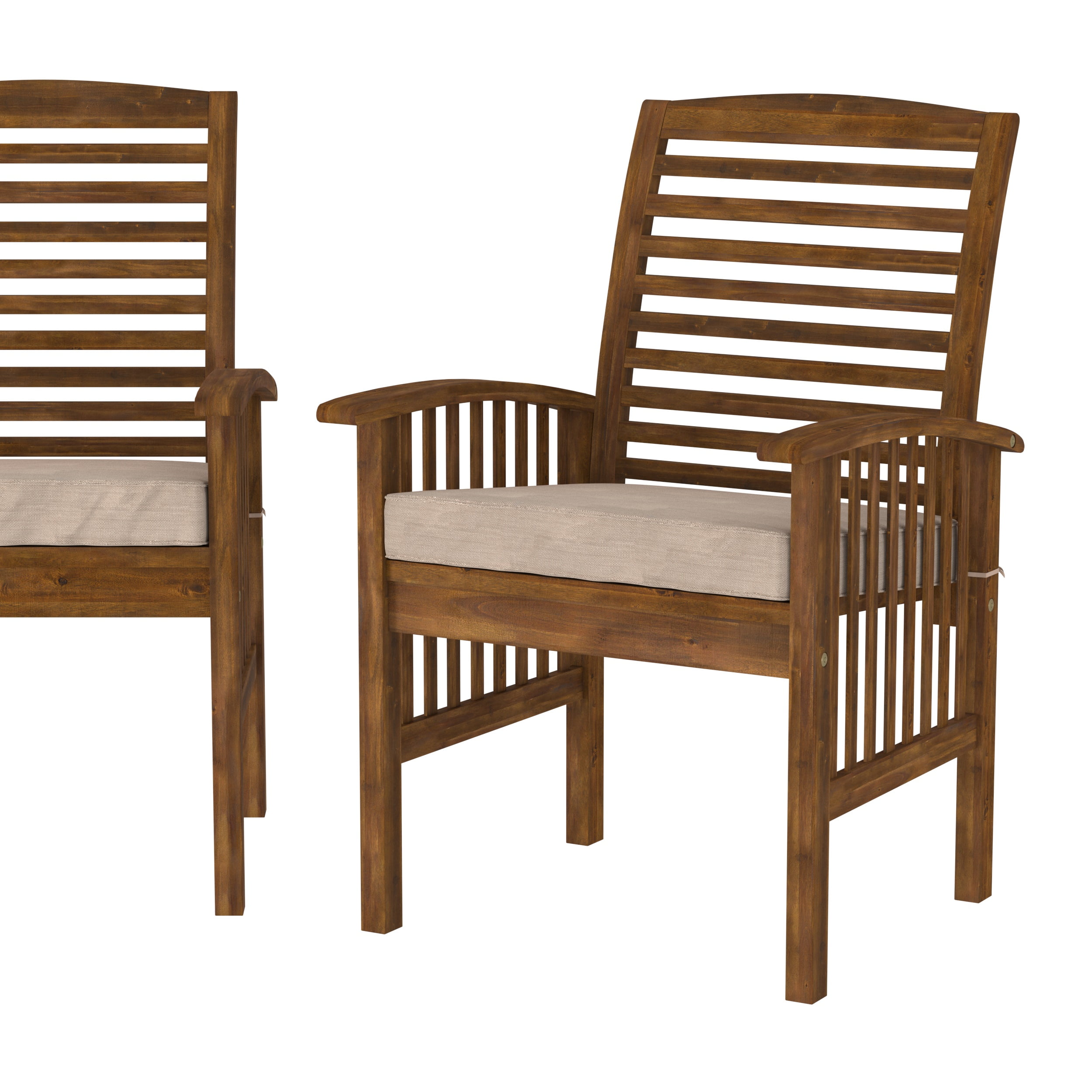 Walker Edison Outdoor Dining Chair - Acacia Wood - Set of 2 - Has Arms - Dark Brown
