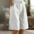 thumbnail image 5 of vdgthytj Cotton Linen Dressy Bermuda Shorts Women Plus Size Solid Elastic High Waist Knee Length Shorts with Pockets, 5 of 6