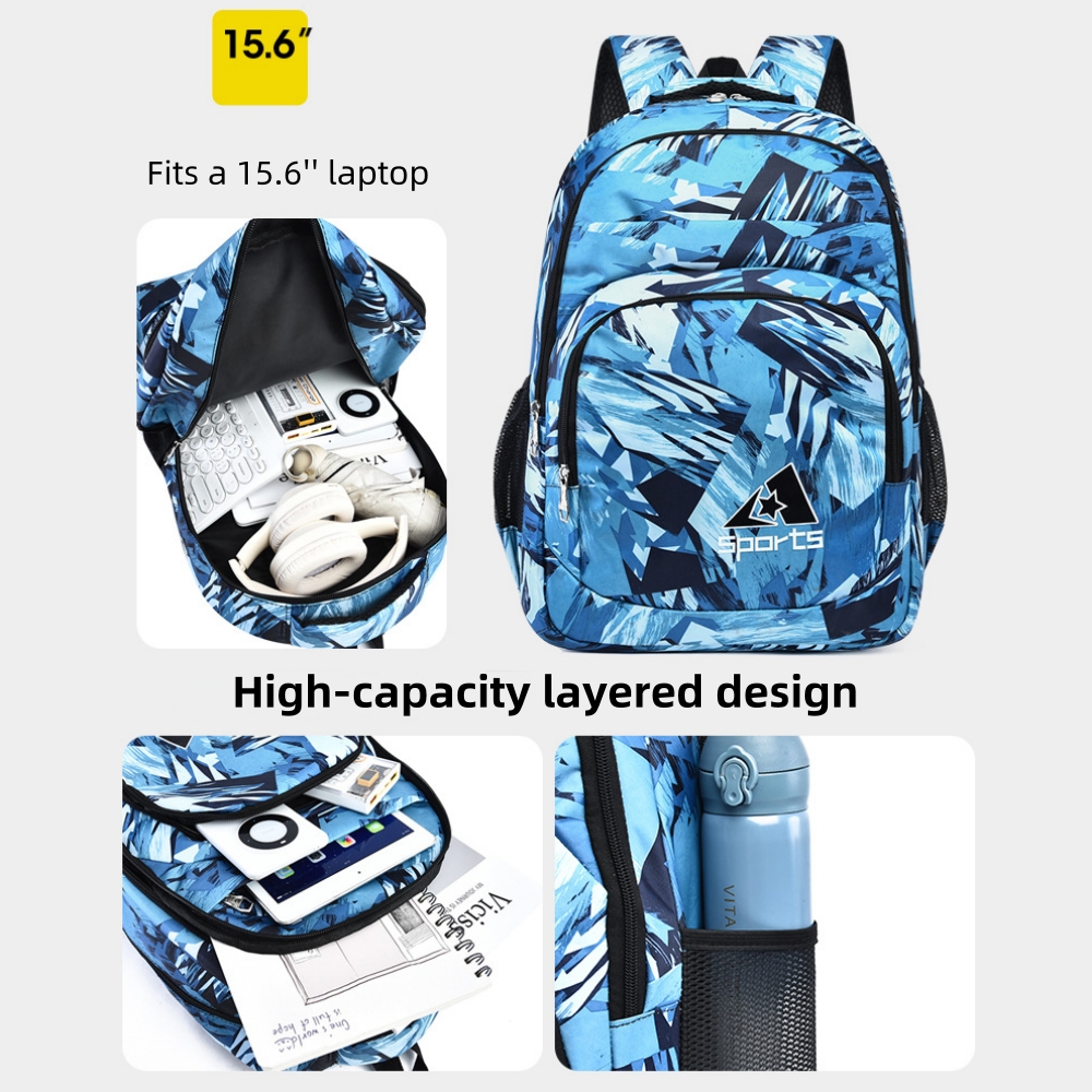 Mochilas escolares para niños, con múltiples bolsillos, estampadas, para niñas, útiles escolares, azul 5