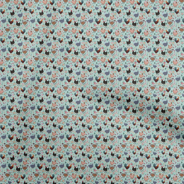oneOone Polyester Spandex Aquamarine Fabric Birds Rooster Sewing Craft Projects Fabric Prints By Yard 56 Inch Wide