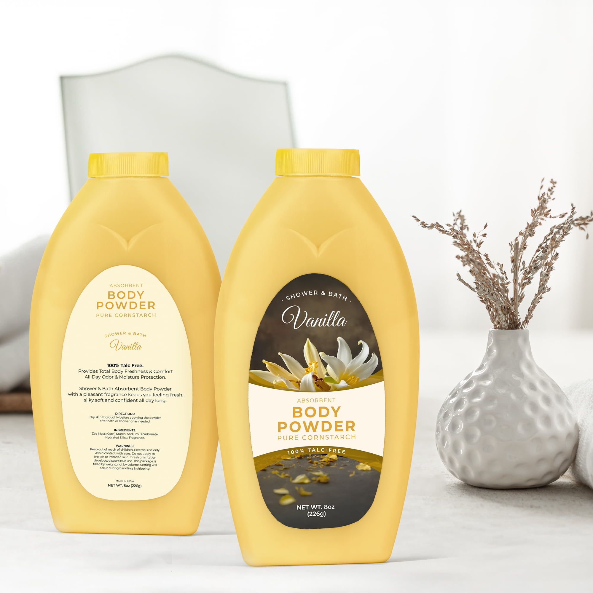 R-NEU Body Bath Powder for Women, 100% Talc-Free, Luscious Fresh Vanilla Dusting Powder, Extra Large Bottle, 8oz