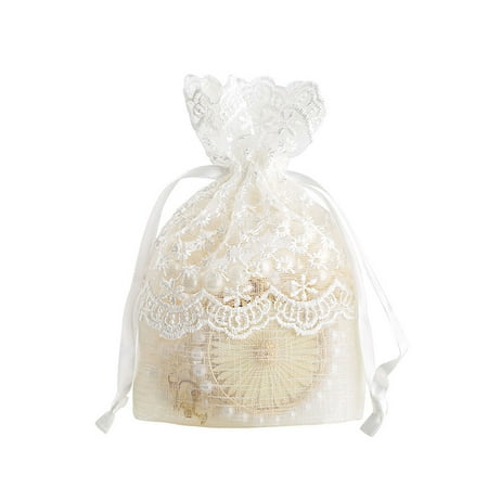 TureClos White Wedding Gift Bag Slub Yarn Jewelry Candy Packing Drawable Bags Party Birthday Favor Pouch