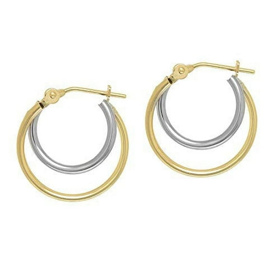 Jewelstop 14K 2-Tone Gold Double Tube Hoop Earrings