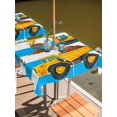 thumbnail image 2 of Outdoor Tablecloth with Umbrella Hole for Patio/Picnic/Party/Camping, Blue Striped Yellow Truck Waterproof Table Cloth Square Cover Washable, Farmhouse Stripes Modern Art (54"x 54"), 2 of 8
