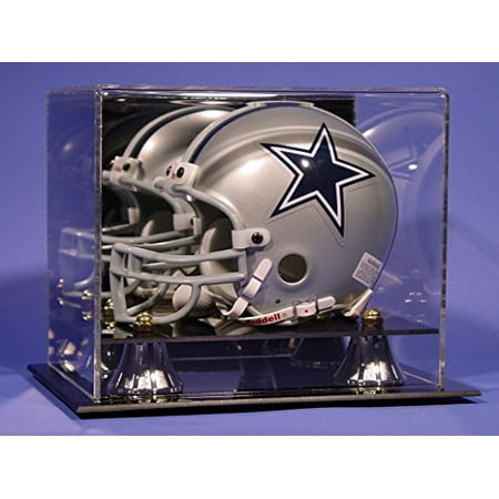 Mini Football Helmet Personalized Laser Etched Acrylic Display Case with Gold Risers