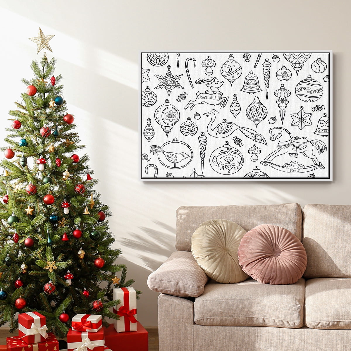 Vintage Ornaments - Framed Gallery Wrapped Holiday Canvas - 25 x 37 - White Frame