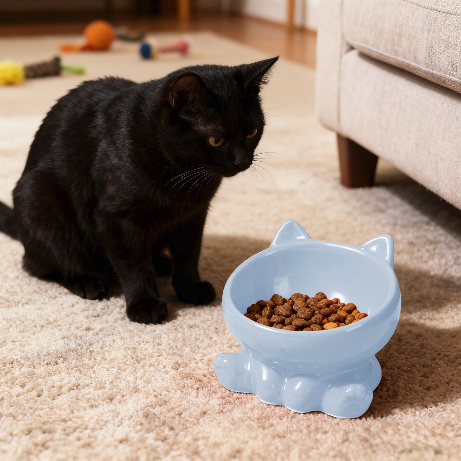 Lunxisen 2 Pcs Elevated Cat Food Bowl, Ceramic Raised and Tilted Water Bowl, Anti Vomiting and Protect Pets' Spines Dishes for Small Dog, Fat Faced Cat, Kitten