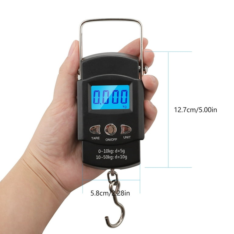 Digital LCD Fish Weighing Scale 110lb/50kg, Portable Luggage Weight Scale,Handheld  Electronic Hanging Hook Scale, Fishing Scale with Measuring Tape, Backlit  LCD Display for Tackle Bag,Baggage 