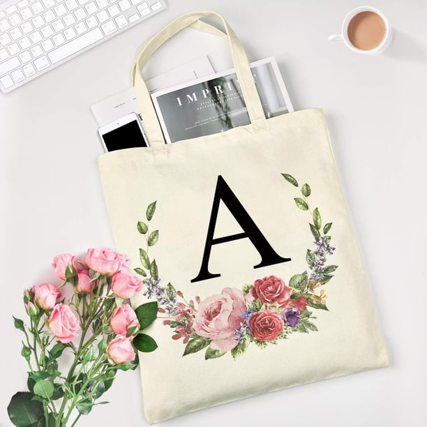 Reginary Bolsa De Lona Con Inicial Con Cremallera, Botánico Verde Para Mujeres, Damas De Honor Profesores Bolsa De Maquillaje Cosmetica