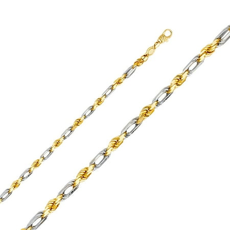 Dimaya Fine Jewelry Genuine 14K Two-Tone Gold 5mm Wide Figarope Chain Necklace for Men and Women – Available in 22 24 26
