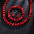 thumbnail image 4 of lureme Fashion Style Pearl Elastic Necklace Bracelet Dangle Earring Set-Red(09000649-7), 4 of 8