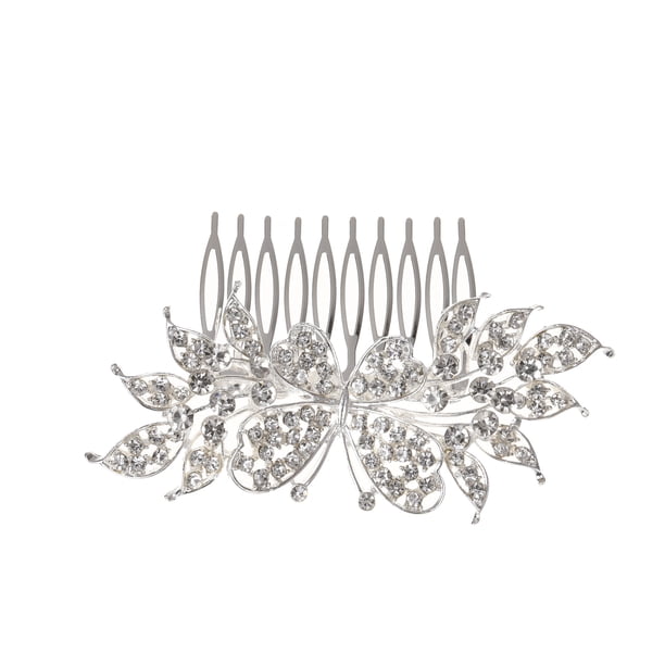 Zhuge Horquillas para el pelo de boda con flores para novias, peinetas con perlas de cristal,joyas con diamantes de imitación para novias, damas de honor y mujeres (plateado C)