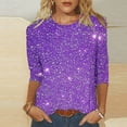 thumbnail image 2 of Plus Size 3/4 Length Sleeve Tshirts for Women Summer Glitter Tops Trendy Crewneck Sequins Tunic Tee, 2 of 5