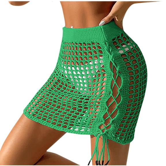 Idoravan Women's Basic Versatile Skirt Clearance Sexy Perspective Hollow Out Cross Bandage Hip Wrap Skirt Holiday Beach Skirt