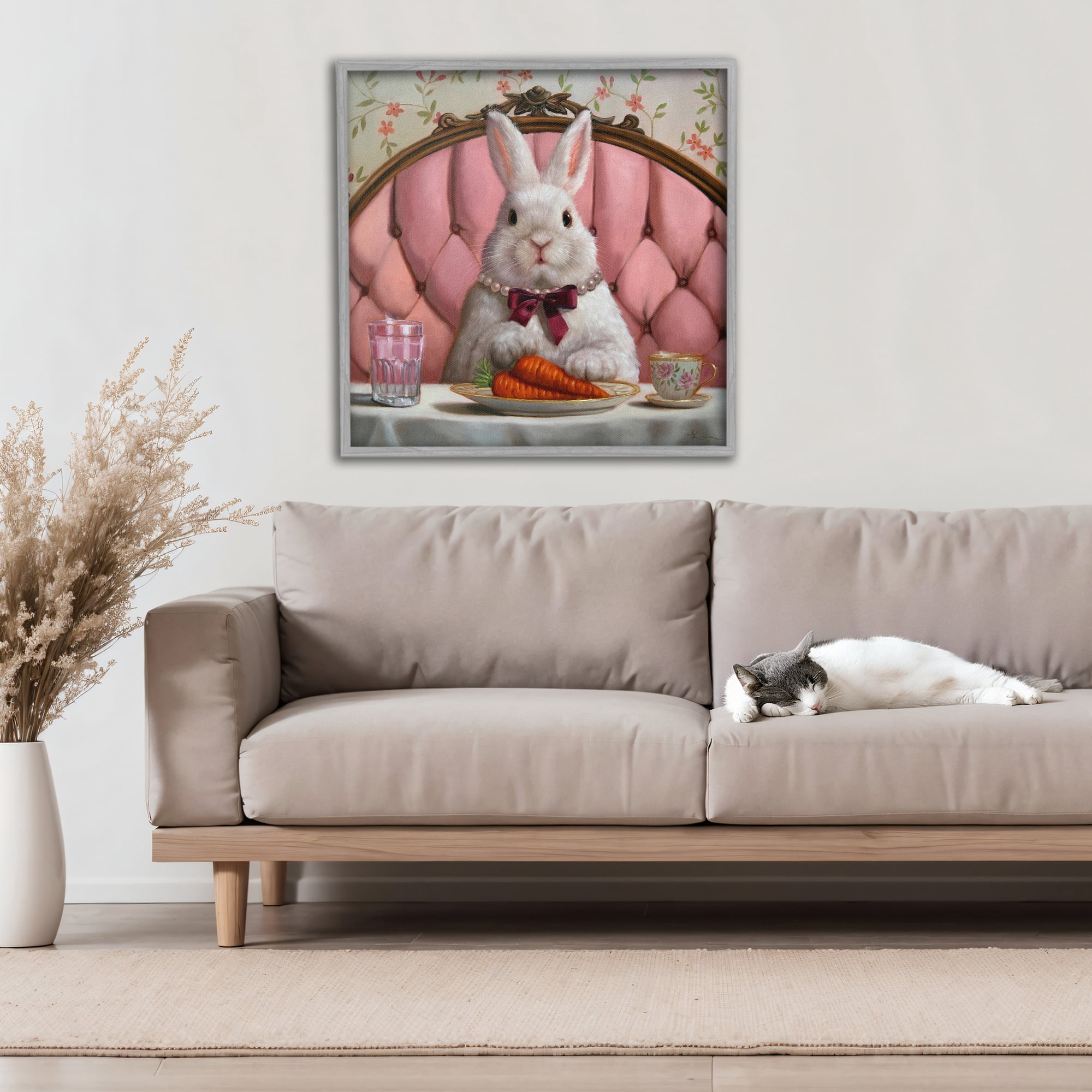 Stupell Industries Bun Appetit Rabbit Dining Gray Framed Giclee Art, design by Lucia Heffernan